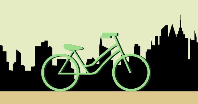 Illustrative image of green bicycle against background of vector buildings, copy space - Download Free Stock Photos Pikwizard.com