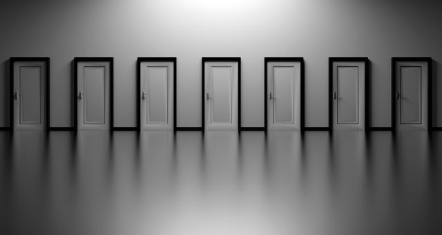 Black and white decision doors opportunity - Download Free Stock Photos Pikwizard.com