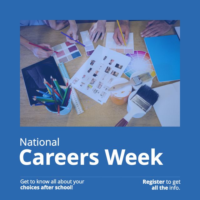 Composition of national careers week text and diverse business people in office. National careers week, career and professional development concept digitally generated image.