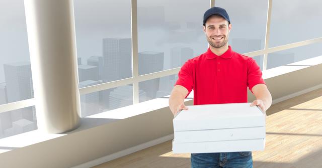 Happy delivery man giving pizza boxes - Download Free Stock Photos Pikwizard.com