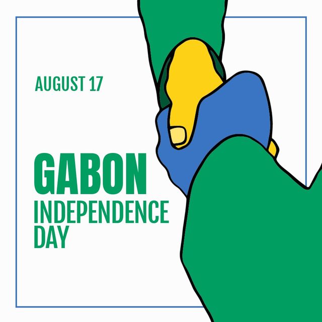 Vector image of shaking hands with august 17 gabon independence day text on white background. Illustration, copy space, patriotism, celebration, freedom and identity concept.