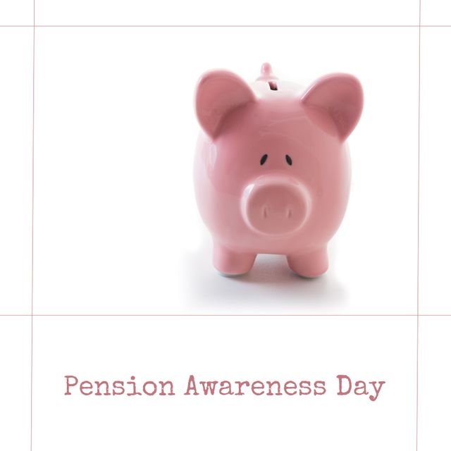 Digital composite of pink piggybank and pension awareness day text over white background - Download Free Stock Templates Pikwizard.com