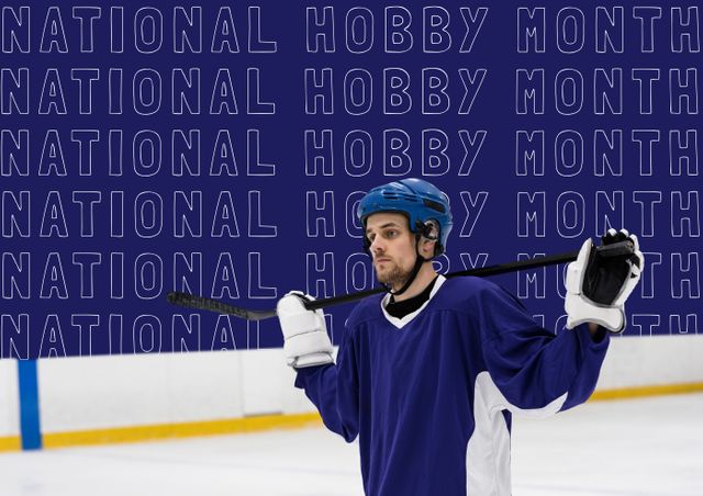 Digital composite image of ice hockey player against national hobby month text - Download Free Stock Photos Pikwizard.com
