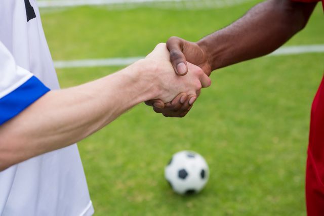 Cropped image of soccer player doing handshake - Download Free Stock Photos Pikwizard.com
