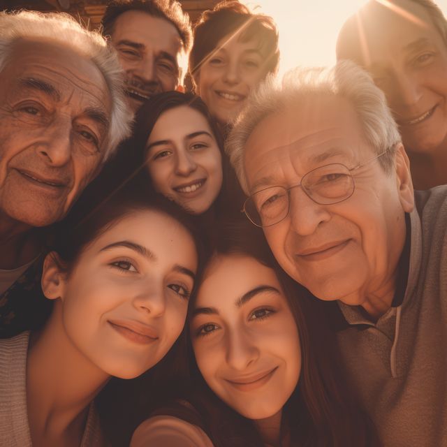Portrait of happy caucasian family embracing over sun, created using generative ai technology - Download Free Stock Photos Pikwizard.com