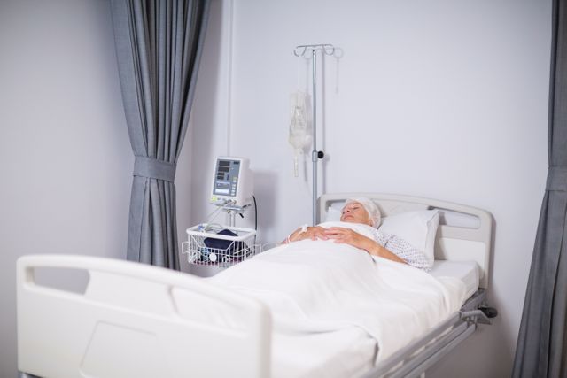 Senior woman patient sleeping on bed - Download Free Stock Photos Pikwizard.com