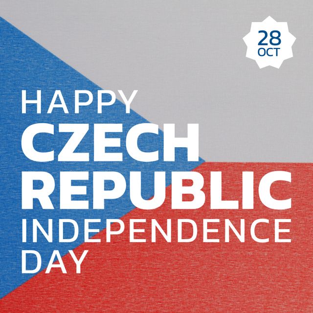 Illustration of 28 oct and happy czech republic independence day text against czech national flag. Vector, copy space, patriotism, celebration, freedom and identity concept.