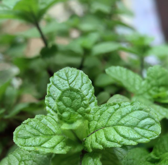 Image of close up of fresh green leaves of mint plant - Download Free Stock Photos Pikwizard.com