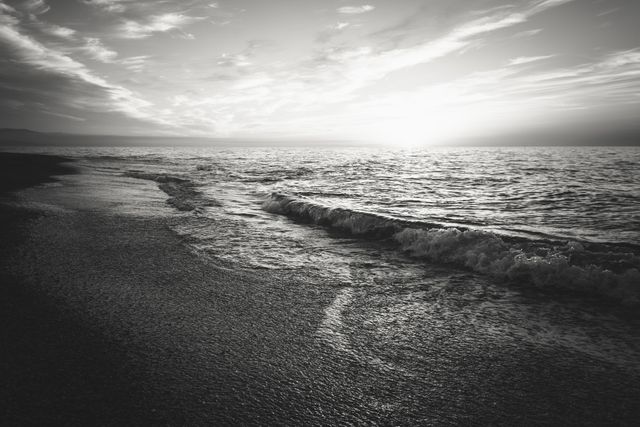 Sea black and white sunset beach - Download Free Stock Photos Pikwizard.com