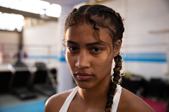 Portrait of mixed race woman in boxing gym - Download Free Stock Photos Pikwizard.com