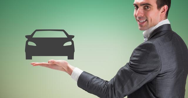 Portrait of businessman pretending to hold a vector car sign - Download Free Stock Photos Pikwizard.com