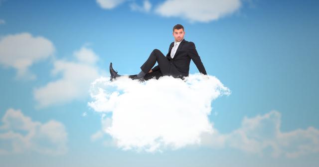 Digital composite image of businessman on cloud - Download Free Stock Photos Pikwizard.com