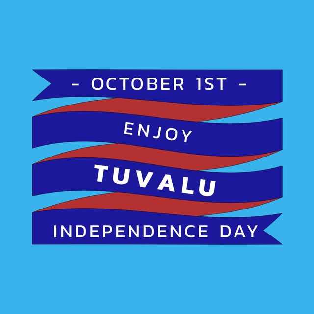 Tuvalu independence day text over blue and red banner against blue background. Tuvalu independence day celebration concept