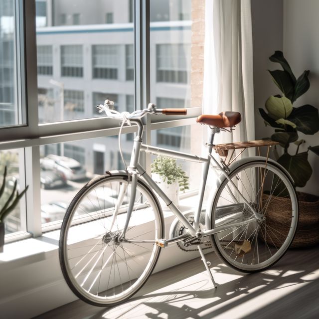 White bike by window in room, created using generative ai technology - Download Free Stock Photos Pikwizard.com