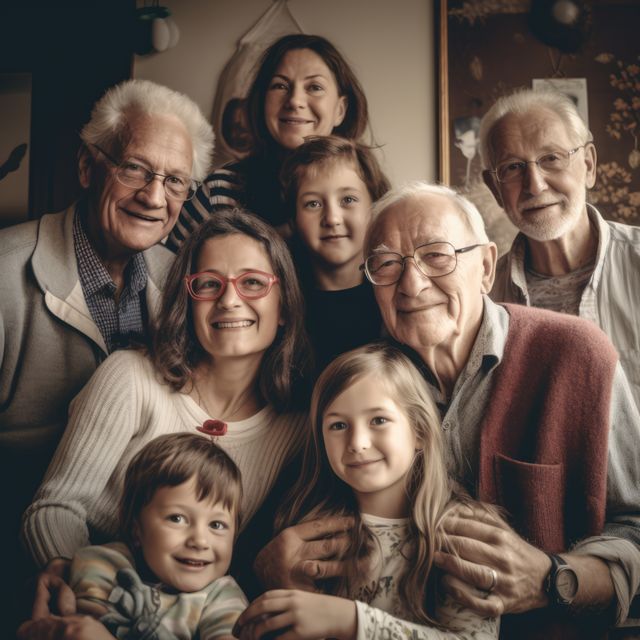 Portrait of happy caucasian family embracing at home, created using generative ai technology - Download Free Stock Photos Pikwizard.com