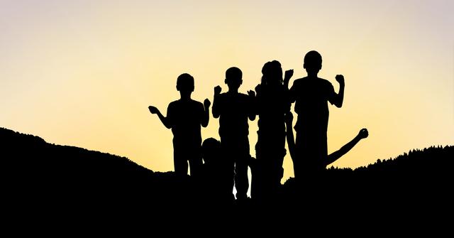 Silhouette children on mountain against sky during sunset - Download Free Stock Photos Pikwizard.com