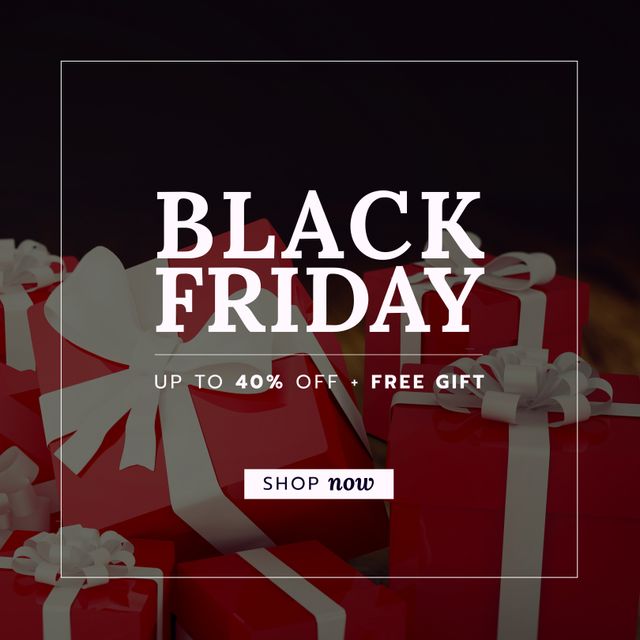 Composition of black friday sale offer text over presents with ribbons. Black friday, christmas shopping, sales and retail concept digitally generated image.