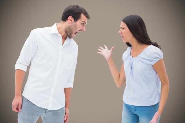 Aggressive couple arguing against colored background - Download Free Stock Photos Pikwizard.com