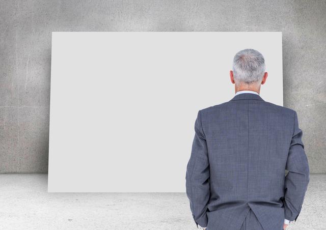Businessman looking at blank cardwith wall background - Download Free Stock Photos Pikwizard.com