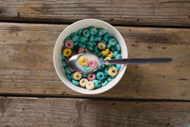 Bowl of froot loops with spoon - Download Free Stock Photos Pikwizard.com
