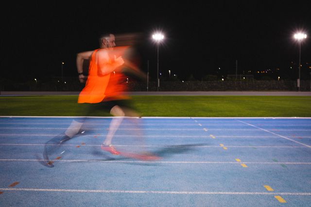 Caucasian disabled male athlete with prosthetic leg training, running at night - Download Free Stock Photos Pikwizard.com