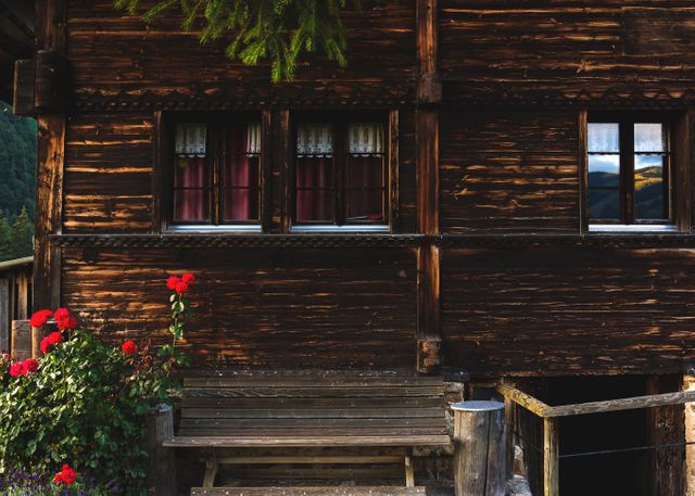 Red Petaled Flower by Porch of Brown Wooden House - Download Free Stock Photos Pikwizard.com