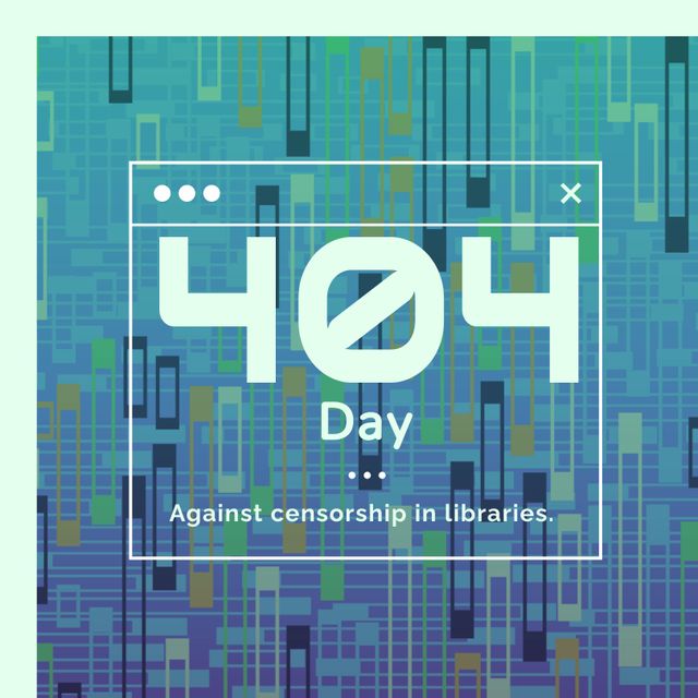 Composition of 404 day against censorship in libraries text over shapes on blue background. 404 day concept digitally generated image.