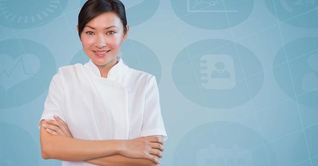 Nurse standing with her hands crossed against medical background - Download Free Stock Photos Pikwizard.com