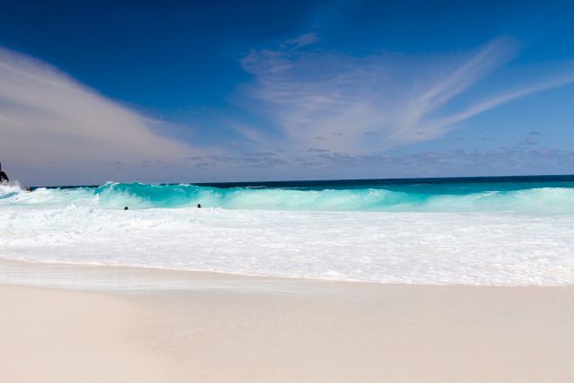 Ocean Beside White Sand Under Clear Blue Sky - Download Free Stock Photos Pikwizard.com
