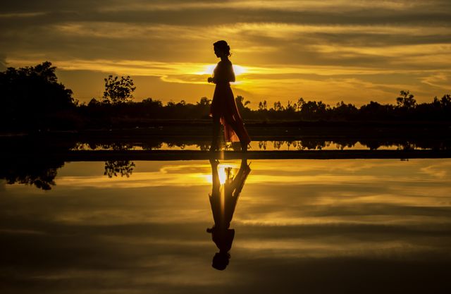 Silhouette Woman at Sunset - Download Free Stock Photos Pikwizard.com