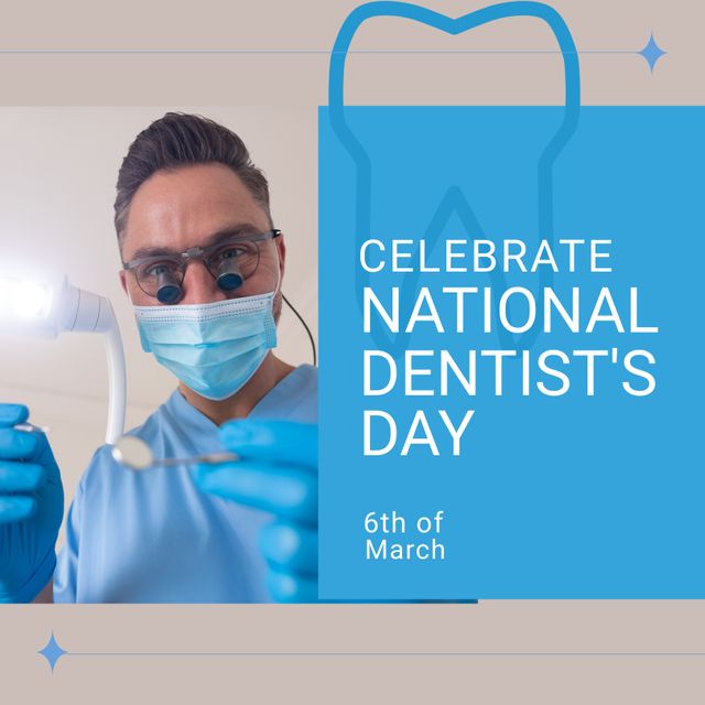 Composition of national dentist's day and male dentist. National dentist's day, dentistry and tooth care concept.