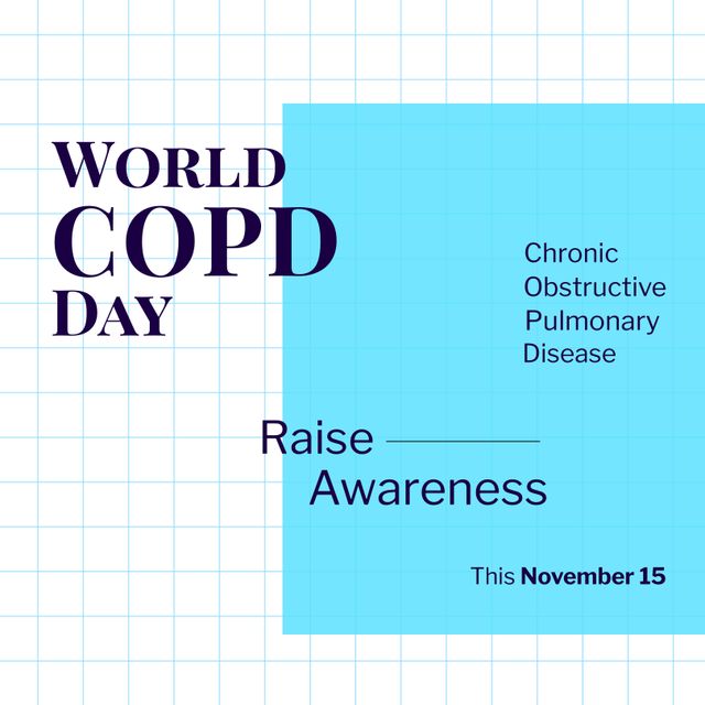 Composition of world copd day raise awareness text over white and blue background. Copd awareness day concept digitally generated image.