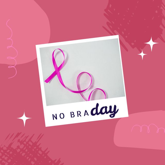 Image of no bra day over pink background and photo with pink ribbon - Download Free Stock Templates Pikwizard.com