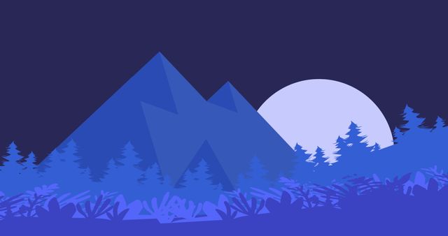 Illustrative image of blue mountains and trees with moon against clear sky at night, copy space - Download Free Stock Photos Pikwizard.com