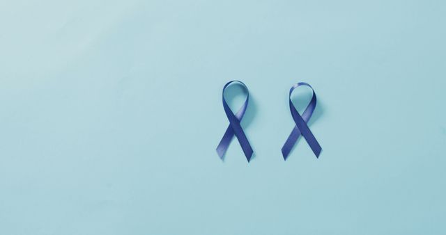 Image of two dark blue colon cancer ribbons on pale blue background - Download Free Stock Photos Pikwizard.com