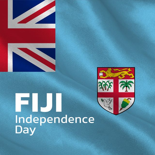 Illustrative image of fiji independence day text over fiji national flag, copy space. Vector, patriotism, celebration, freedom and identity concept.