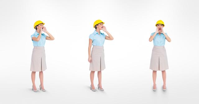 Multiple image of female architect screaming against white background - Download Free Stock Photos Pikwizard.com