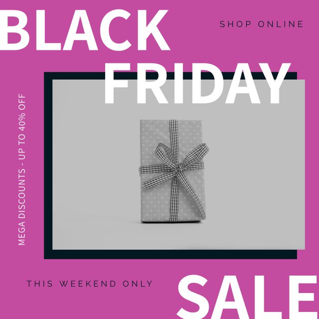 Composition of black friday sale text over present on pink background. Black friday, shopping and retail concept digitally generated image.