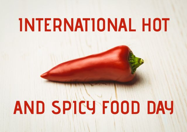Digital composite image of international hot and spicy day text with red chili pepper on table - Download Free Stock Photos Pikwizard.com