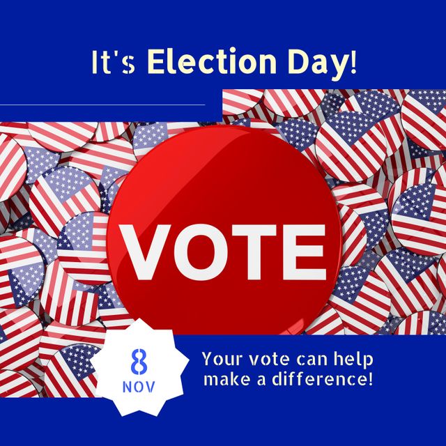 Composition of it's election day and your vote can help make a difference texts over flags of usa. Election day and celebration concept digitally generated image.