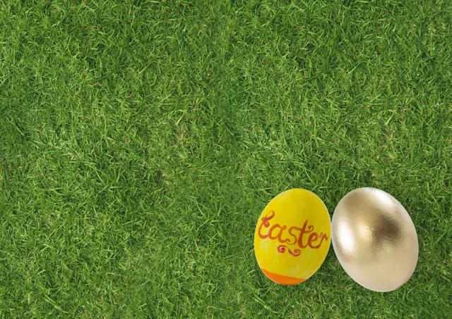 Easter egg and gold egg on the grass. - Download Free Stock Photos Pikwizard.com