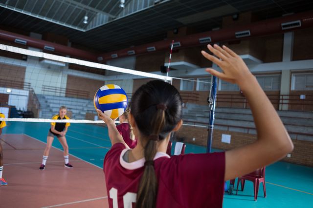 Female players playing volleyball in the court - Download Free Stock Photos Pikwizard.com