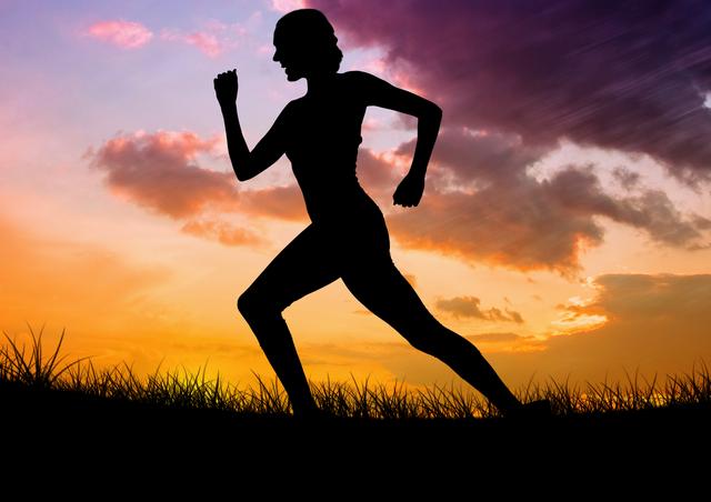 Silhouette of female athlete running on grass - Download Free Stock Photos Pikwizard.com