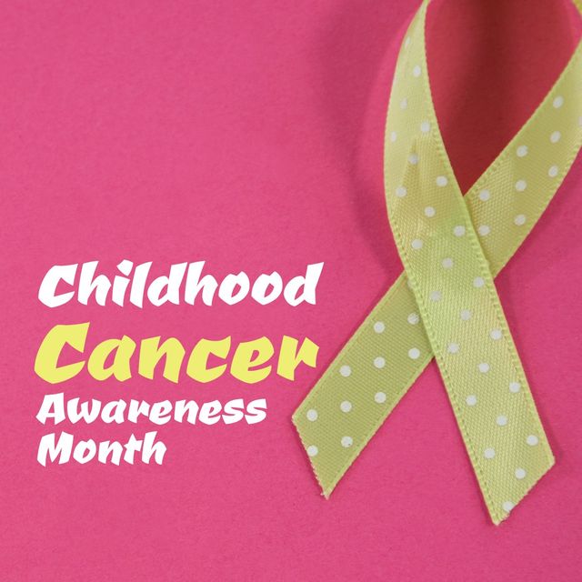 Image of yellow ribbon and childhood cancer awareness month on pink background - Download Free Stock Templates Pikwizard.com