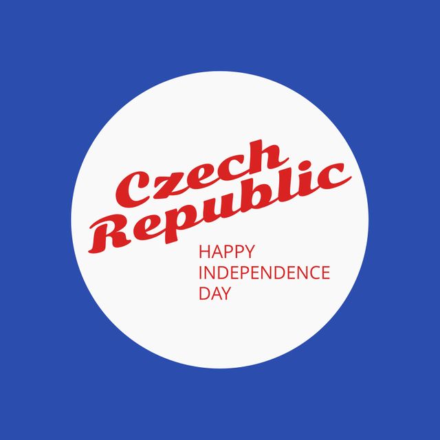 Illustration of czech republic happy independence day text in white circle against blue background. Copy space, vector, patriotism, celebration, freedom and identity concept.