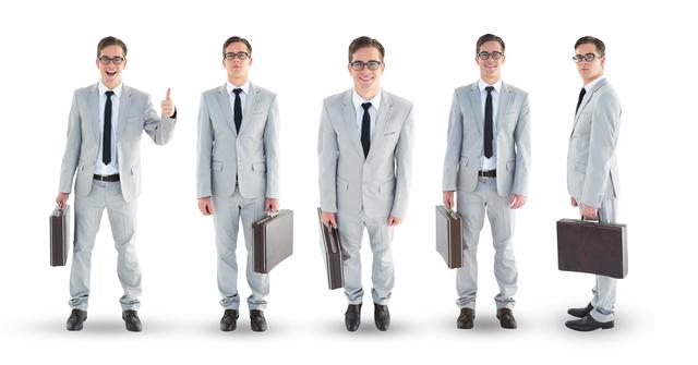 Digital composite of Multiple image of businessman carrying briefcase
