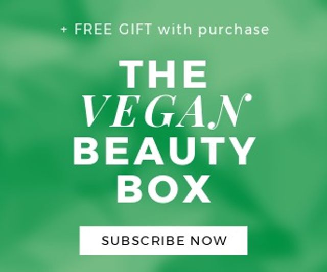 Composition of the vegan beauty box text over green background. Ecology and ad maker concept digitally generated image.