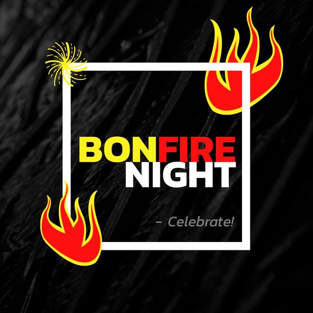 Image of bonfire night over black background with flames. Bonfire, flames, summer and celebration concept.