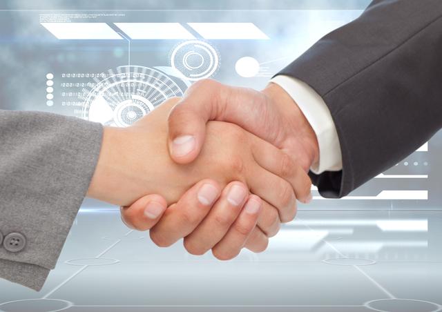 Businessman shaking hands against digital background - Download Free Stock Photos Pikwizard.com