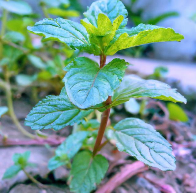 Image of close up of fresh green leaves mint plant growing in garden - Download Free Stock Photos Pikwizard.com